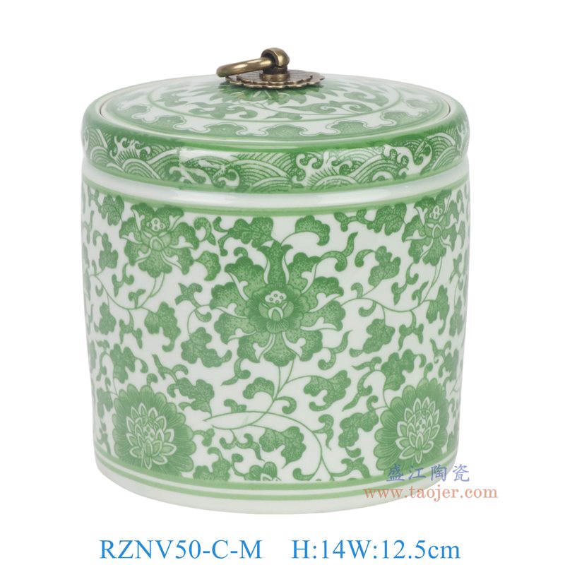 RZNV50-C-M绿色缠枝莲铜环盖罐中号