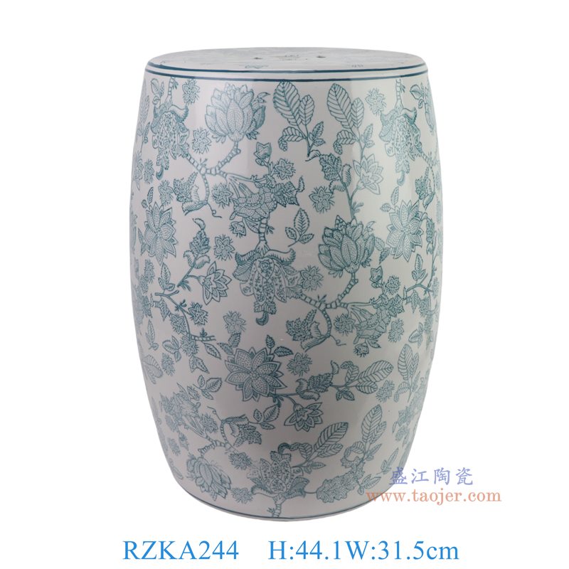RZKA244  绿色花叶纹鼓凳圆凳子凉墩