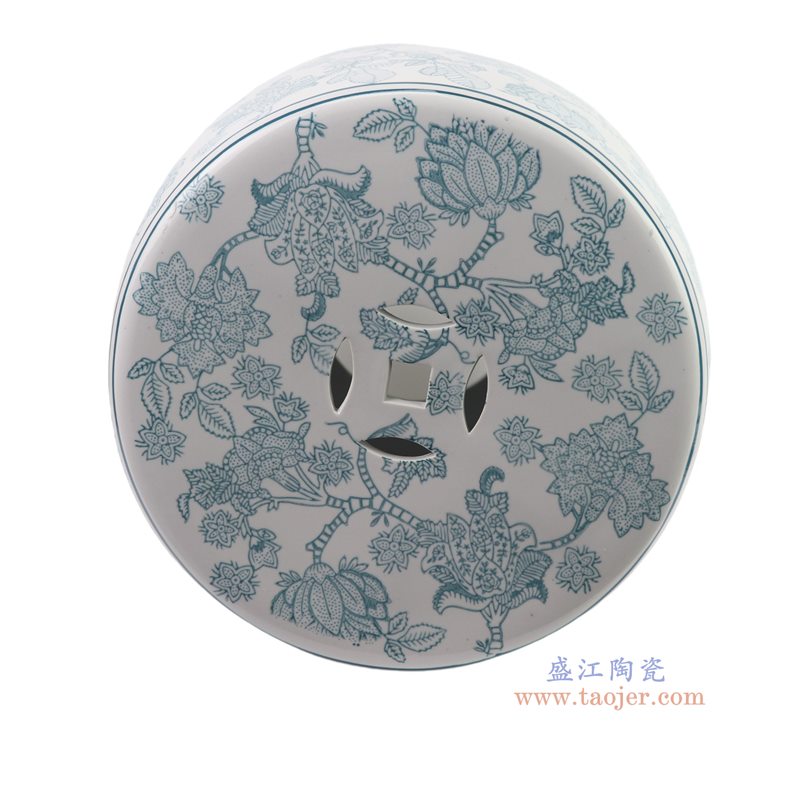 RZKA244  绿色花叶纹鼓凳圆凳子凉墩