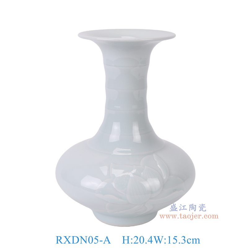 RXDN05-A   影青竹节纹雕刻荷花扁肚瓶 