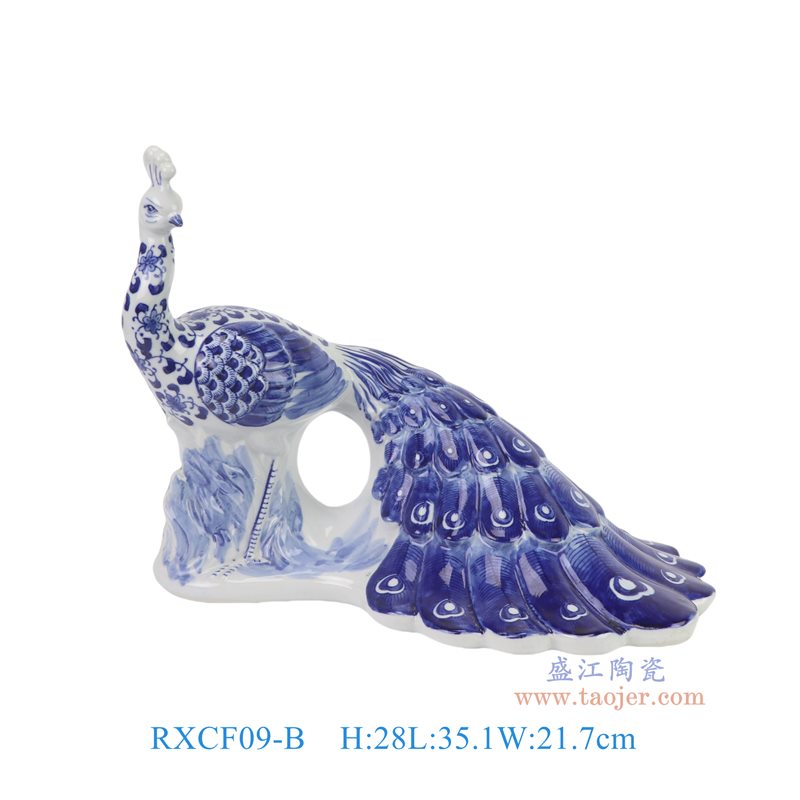 RXCF09-B青花花叶纹孔雀雕塑