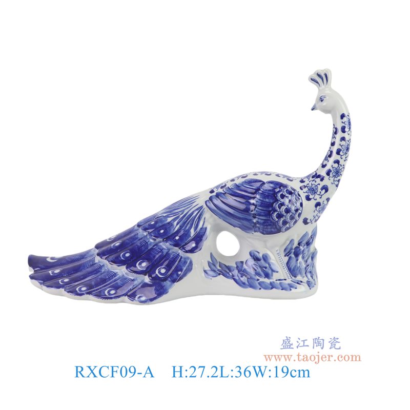 RXCF09-A青花花叶纹孔雀雕塑