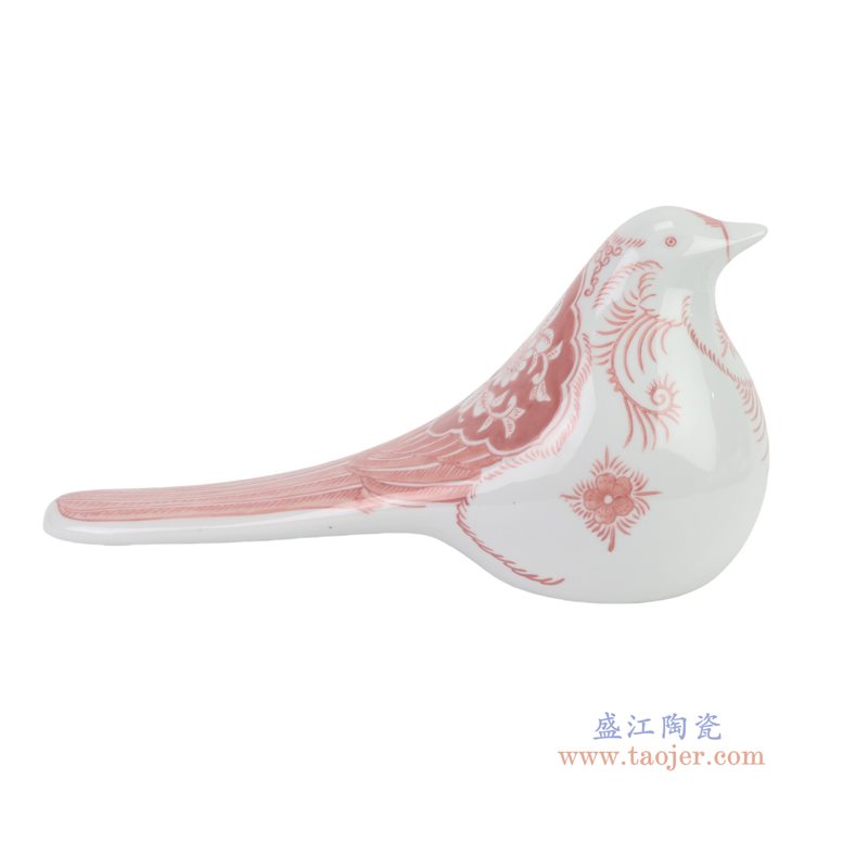 RXCF08-B-L釉里红花叶纹长尾鸟雕塑大号