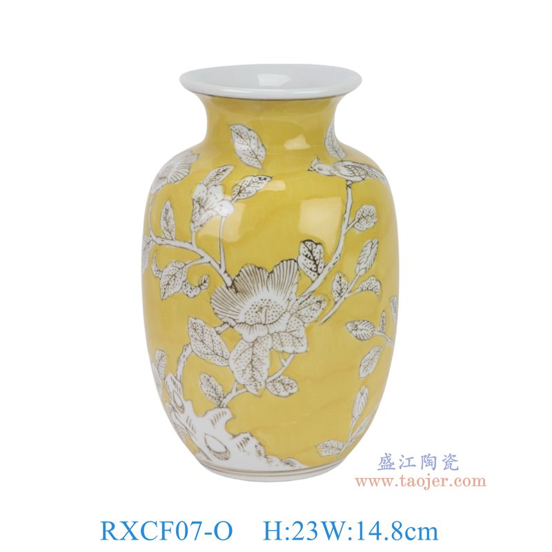 RXCF07-O 黄底白花叶纹冬瓜瓶