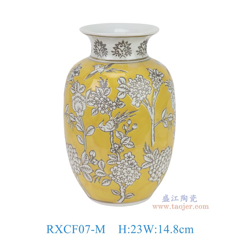RXCF07-M 黄底白花鸟纹冬瓜瓶