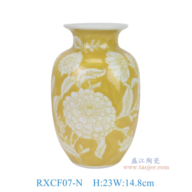 RXCF07-N 黄底白花叶纹冬瓜瓶