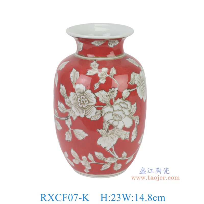 RXCF07-K 红底白花叶纹冬瓜瓶