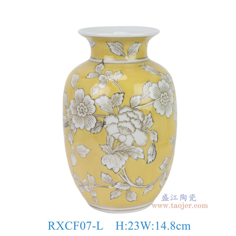 RXCF07-L 黄底白花叶纹冬瓜瓶