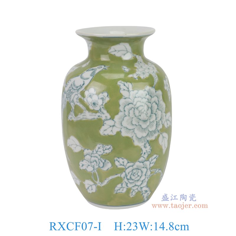RXCF07-I 绿底青花花鸟冬瓜瓶