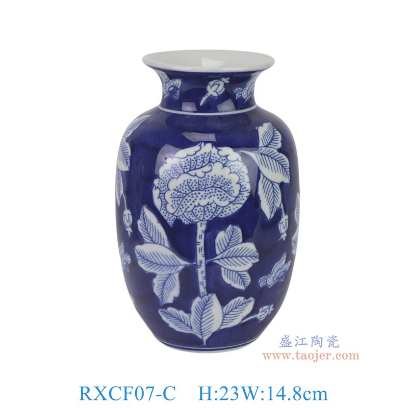 RXCF07-C 蓝底青花花叶纹冬瓜瓶