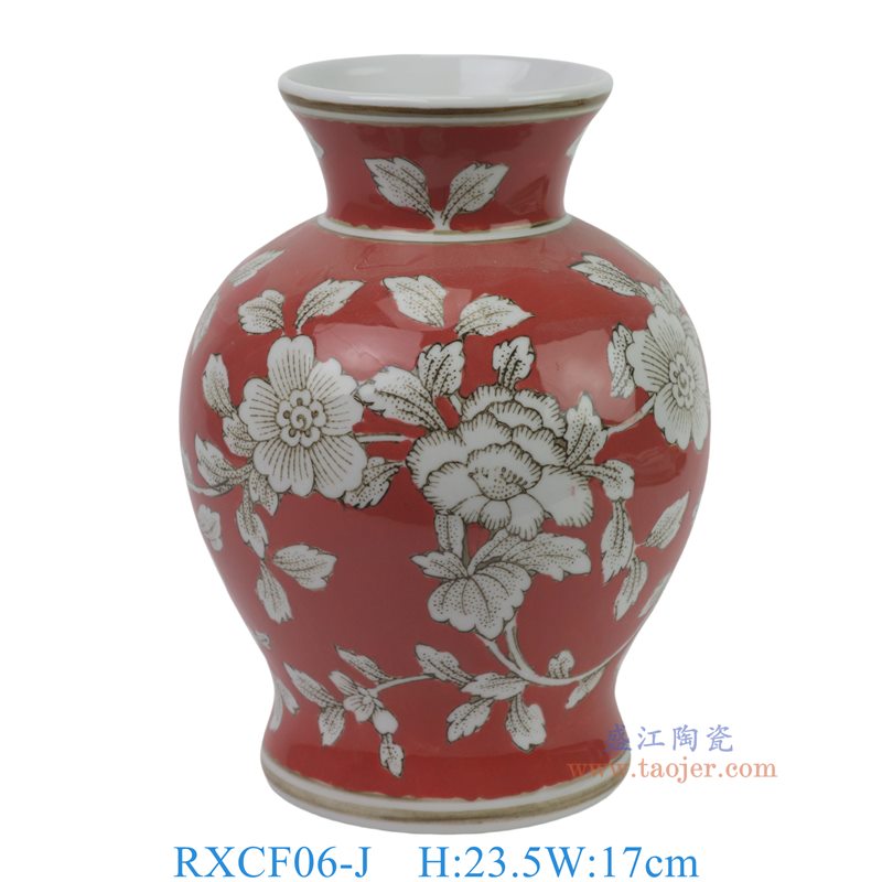 RXCF06-J红底白花叶纹莲子瓶