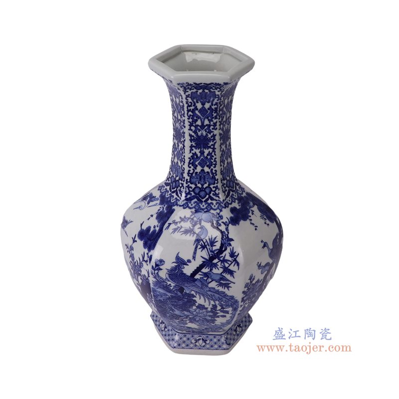 RYUJ39-B   青花花鸟六方赏瓶