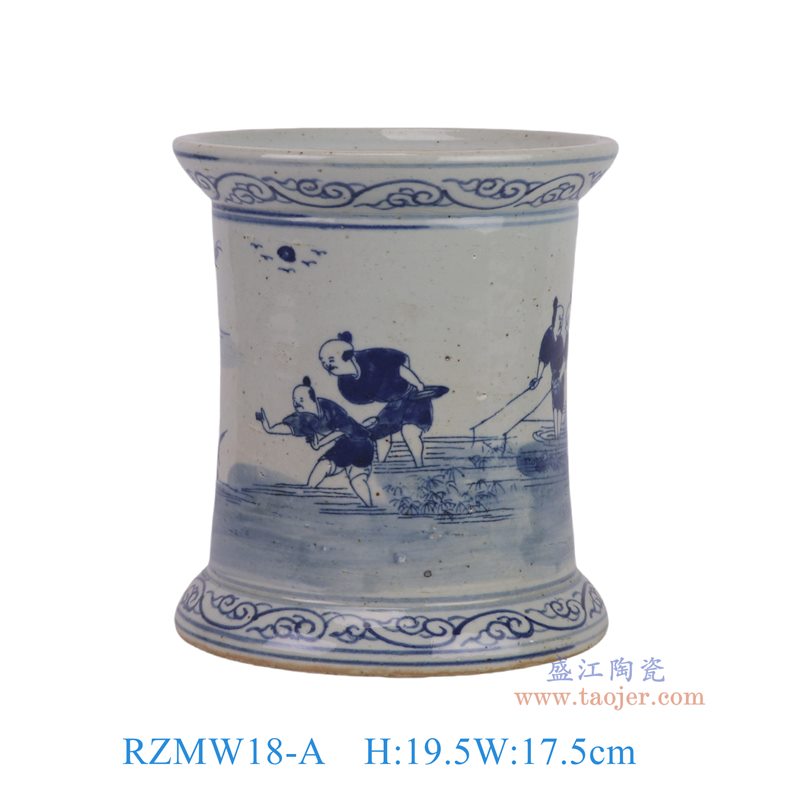 RZMW18-A   青花人物笔筒花瓶