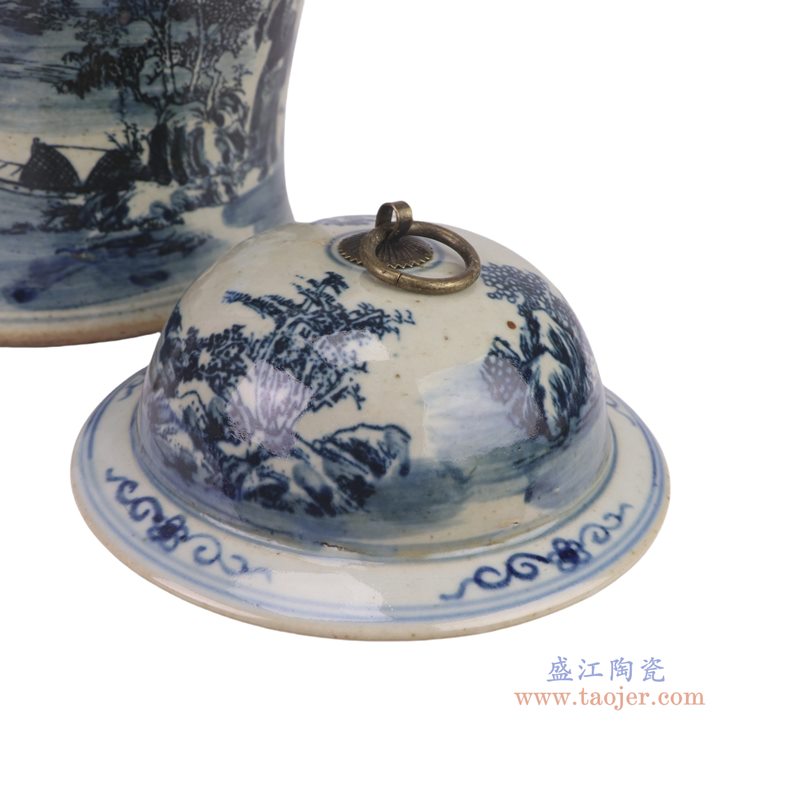 RZMW15-A   青花山水人物铜环将军罐
