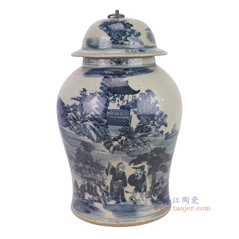 RZMW15-A   青花山水人物铜环将军罐