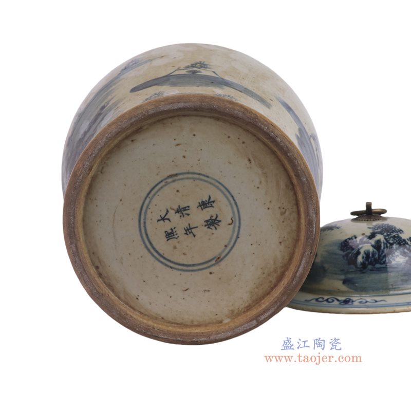 RZMW15-A   青花山水人物铜环将军罐