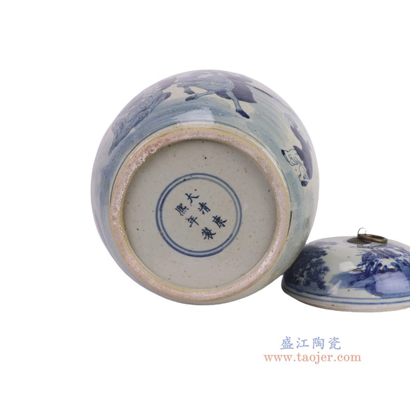 RZMW14-B   青花人物铜环盖罐冬瓜罐