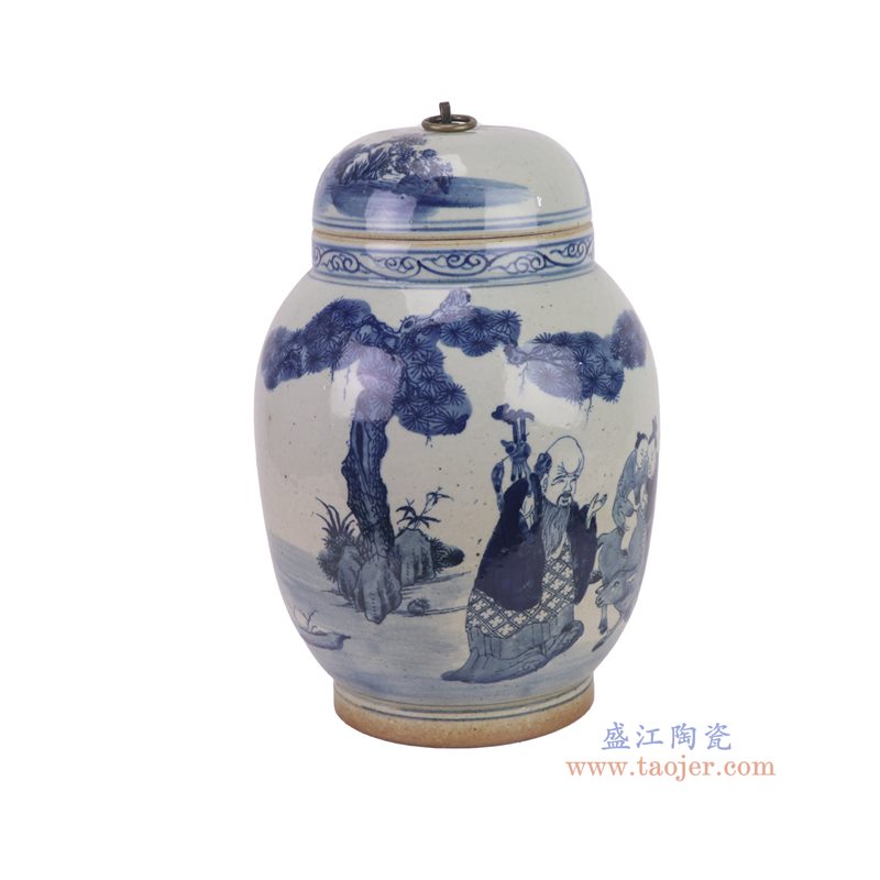 RZMW14-B   青花人物铜环盖罐冬瓜罐