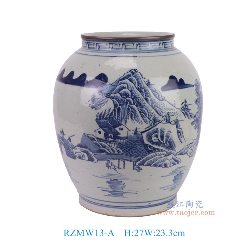 RZMW13-A   青花山水冬瓜罐