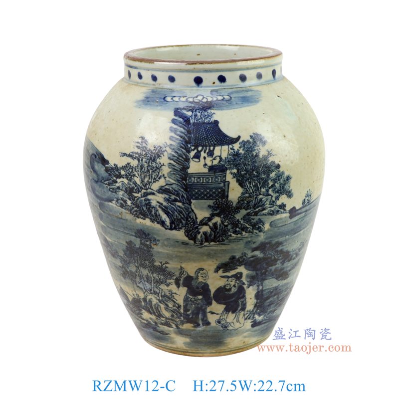 RZMW12-C青花山水人物冬瓜罐