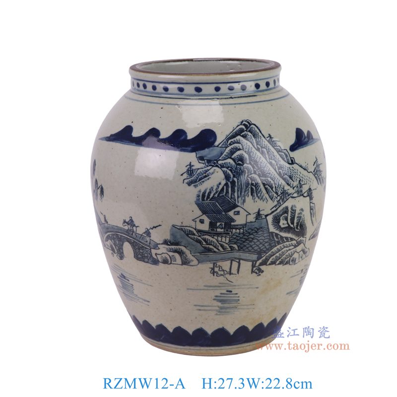 RZMW12-A青花山水冬瓜罐