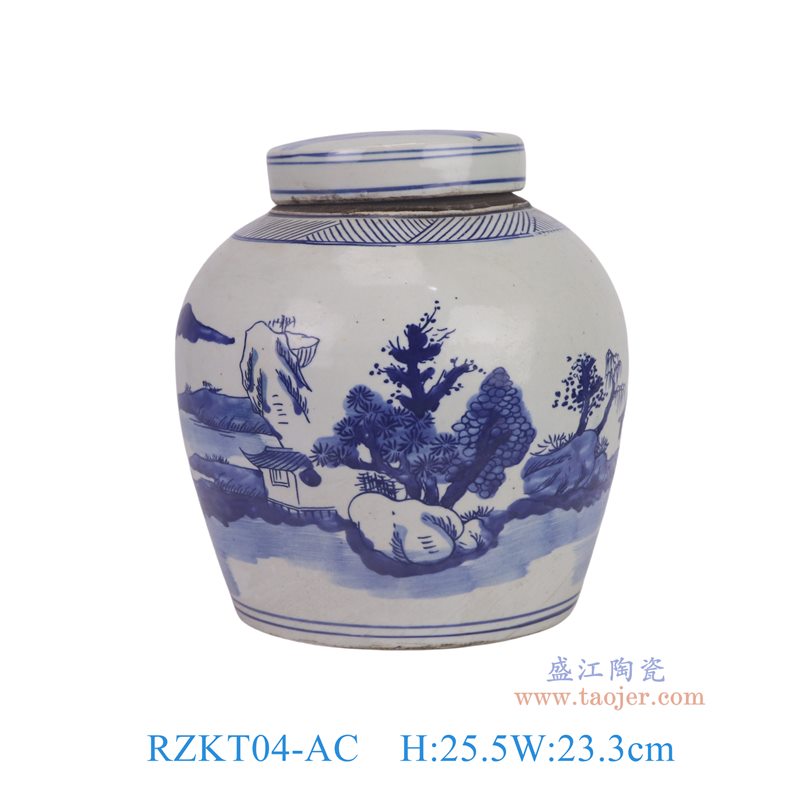 RZKT04-AC   青花梧桐山水眀罐