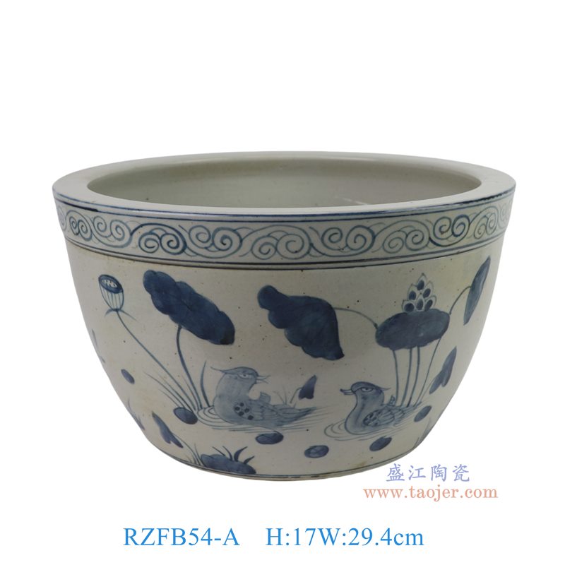 RZFB54-A   脚踩泥青花鸳鸯戏水直口缸水浅大碗