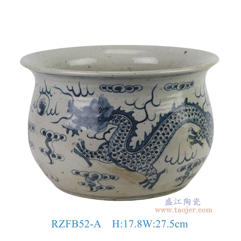 RZFB52-A   脚踩泥青花龙纹缸水浅香炉