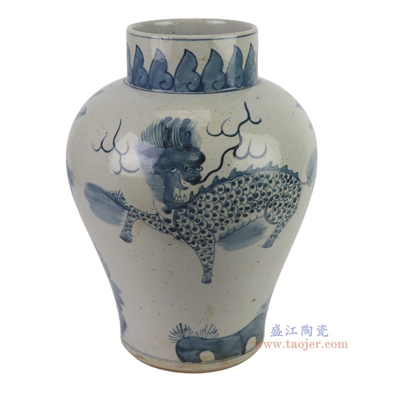 RZFB51-A   脚踩泥青花麒麟罐