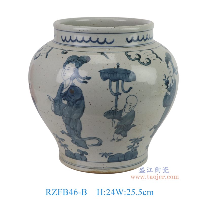 RZFB46-B  脚踩泥青花人物仕女罐