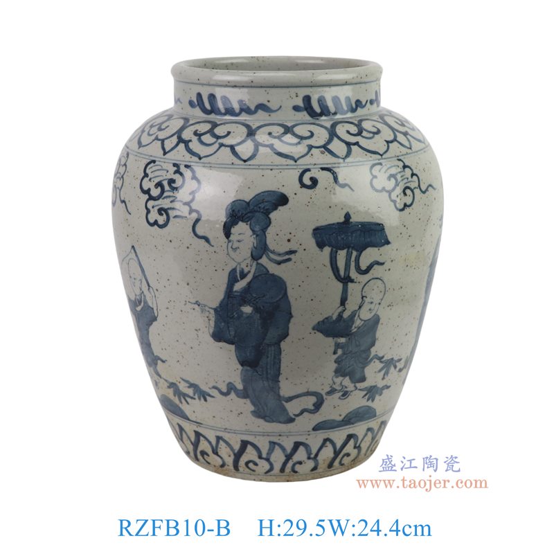 RZFB10-B   脚踩泥青花人物仕女冬瓜罐