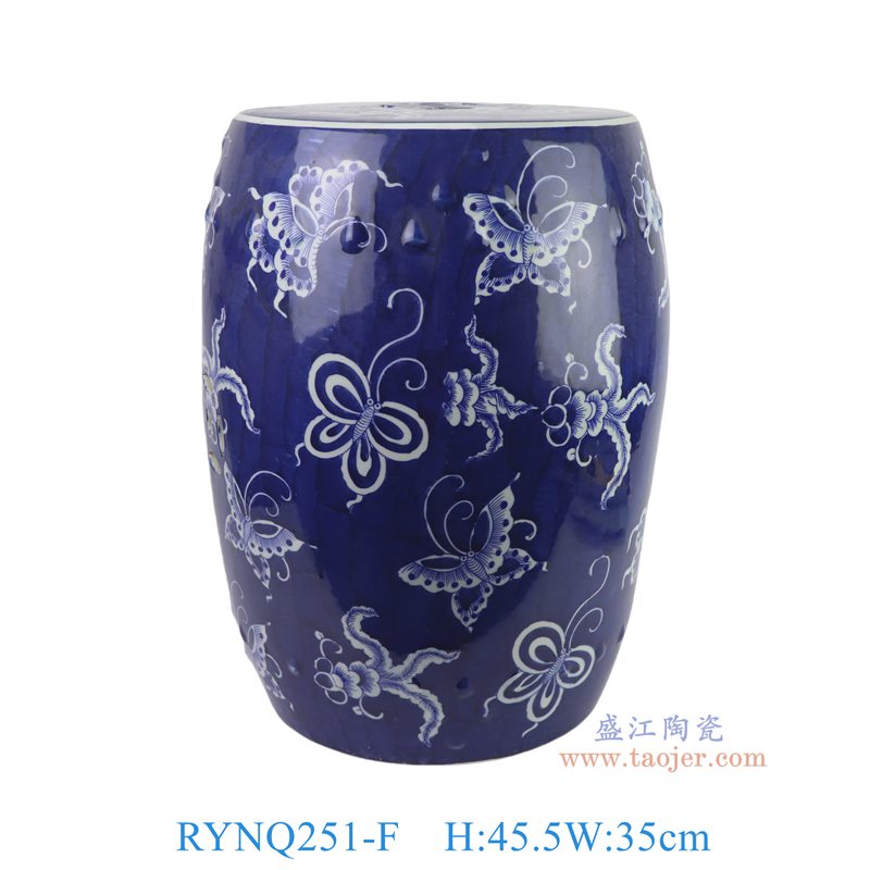 RYNQ251-F   青花蓝底蝴蝶纹鼓凳凉墩