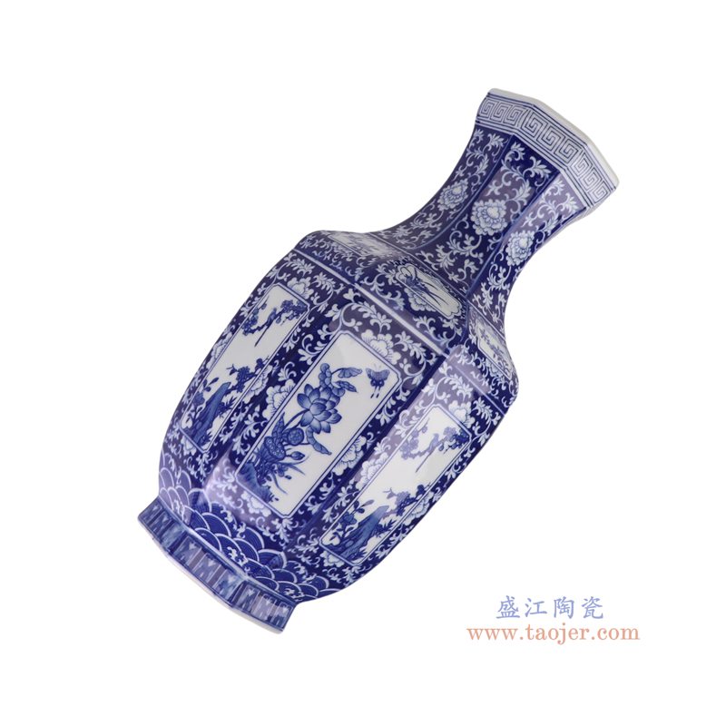 RYJF87-A   青花蓝底开窗花鸟蝴蝶纹八方赏瓶