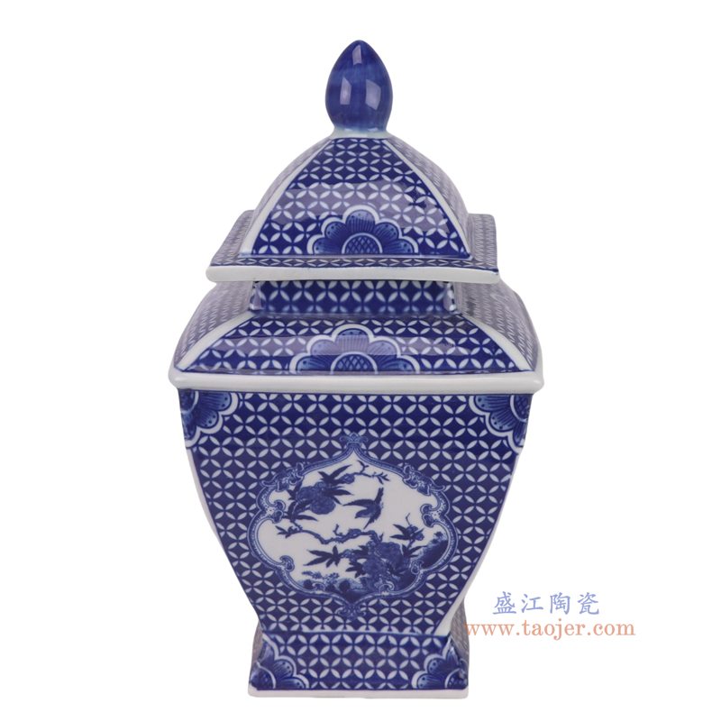 RYJF86-A   青花开窗花鸟四方将军罐