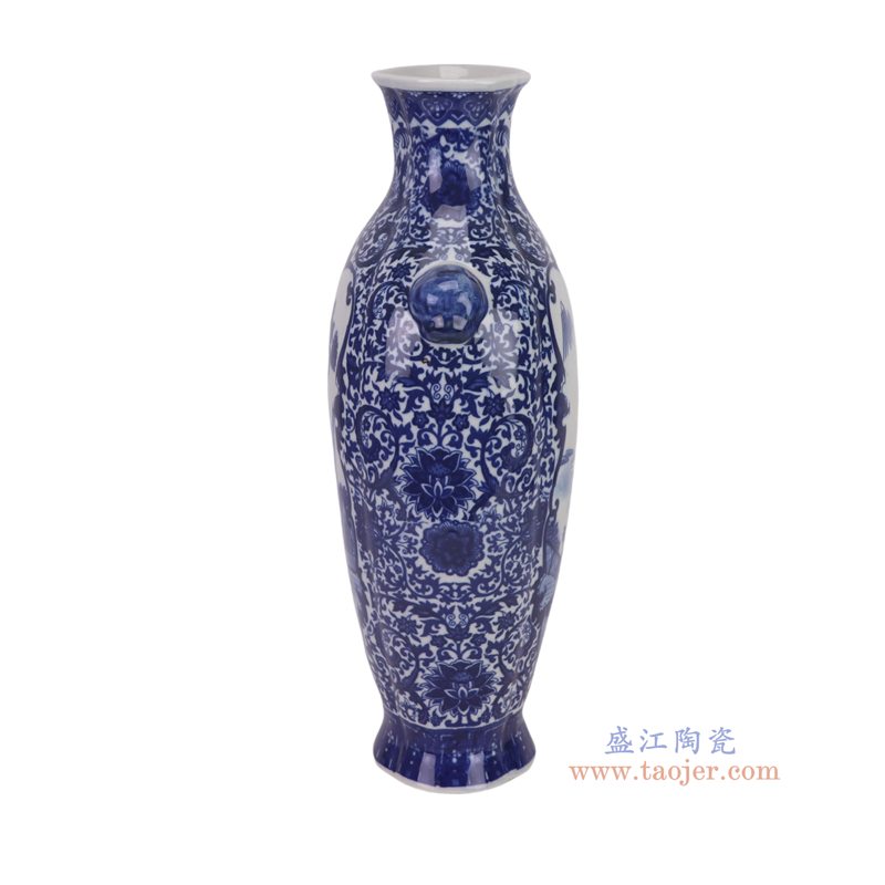RYJF84-A   青花开窗山水人物狮耳扁肚瓶