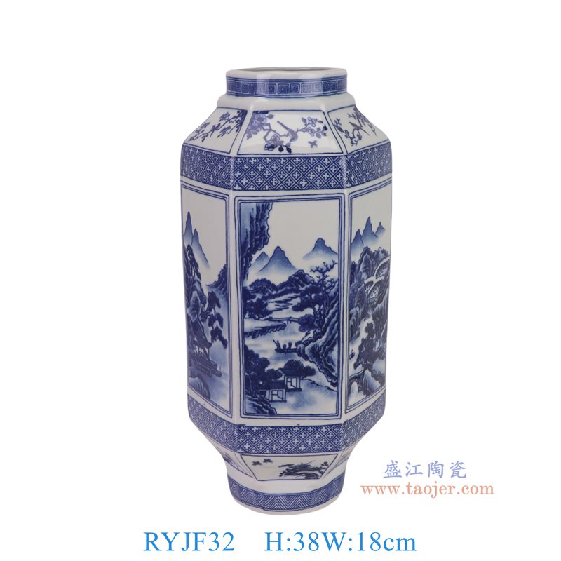 RYJF32   青花开窗山水六方花瓶