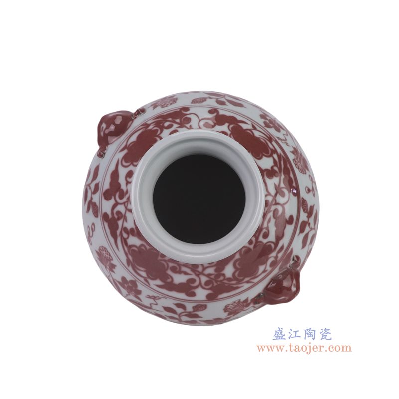 RXDQ08-A   釉里红鸳鸯戏水狮耳罐