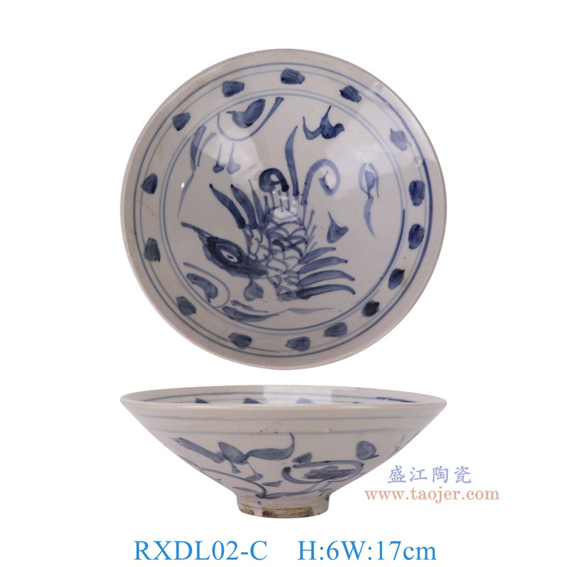 RXDL02-C青花手绘仙鹤斗笠碗6.7英寸