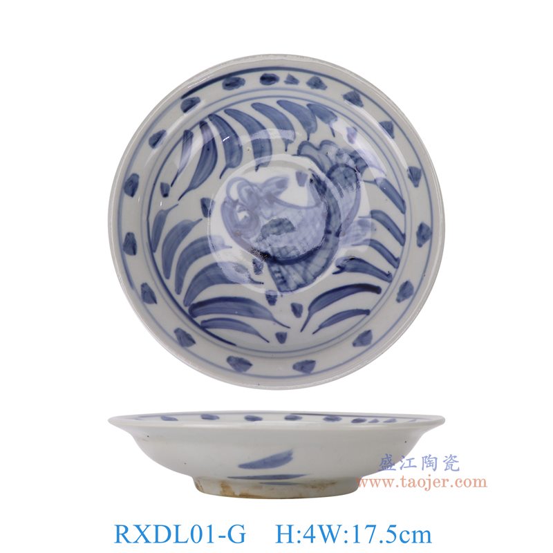 RXDL01-G青花手绘鱼纹圆盘7英寸