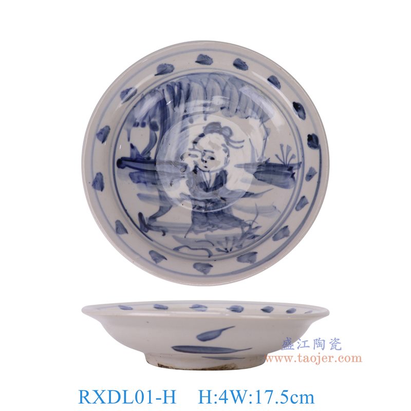 RXDL01-H青花手绘童子圆盘7英寸