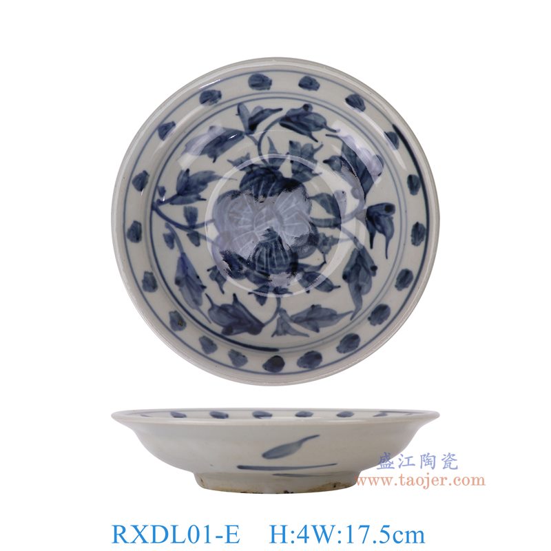 RXDL01-E青花手绘牡丹花圆盘7英寸