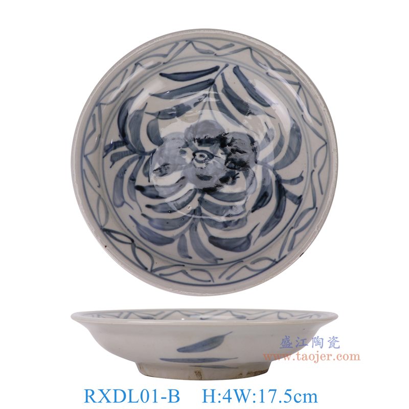 RXDL01-B青花手绘花叶纹圆盘7英寸