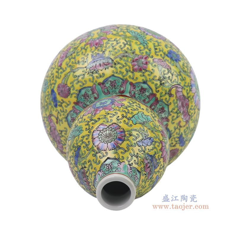 RXCV09-A   粉彩黄底花卉蝙蝠纹葫芦瓶