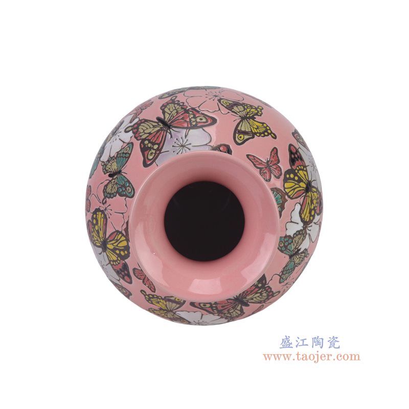 RXAW05-A    粉红底彩绘蝴蝶纹花瓶