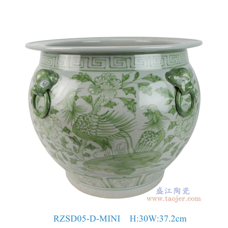 RZSD05-D-MINI小号花鸟绿线条鱼缸绿色凤凰花鸟狮耳衔环 