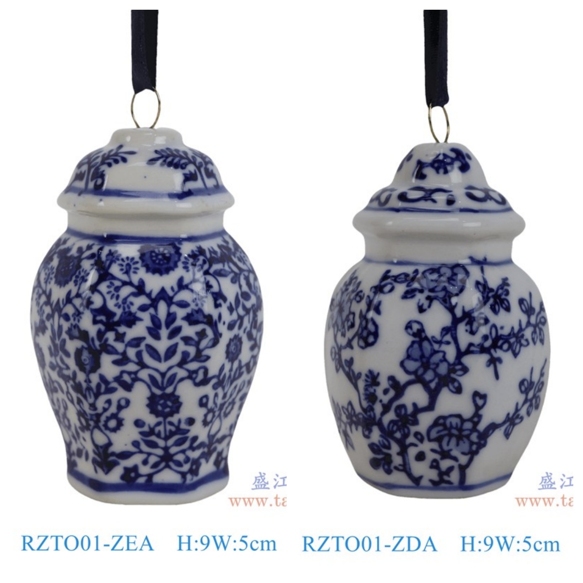 RZTO01-ZEA  RZTO01-ZDA 青花花叶纹六方将军罐雕吊瓶吊坠