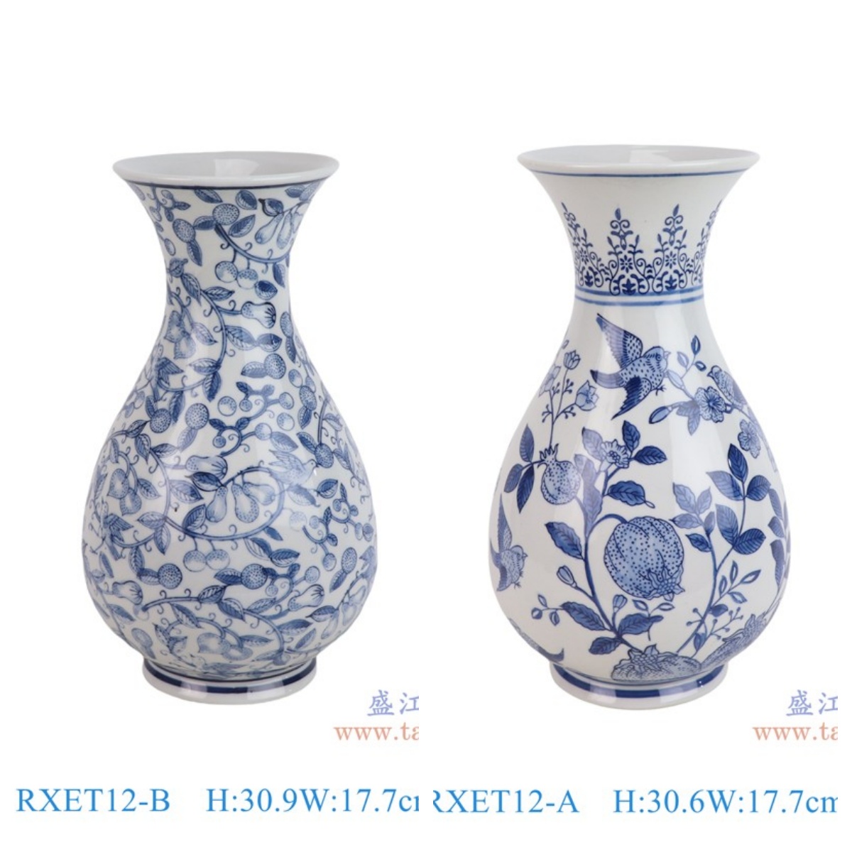RXET12-A_RXET12-B   青花花鸟石榴纹大口玉壶春瓶