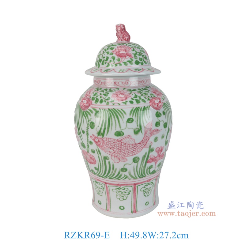 RZKR69-E 红绿鱼藻纹狮子头将军罐