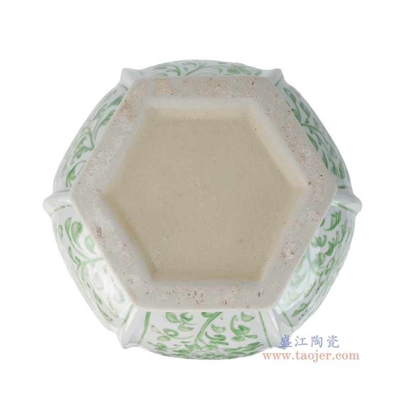 RZKR13-B 绿色花叶纹多口六方赏瓶异形花瓶