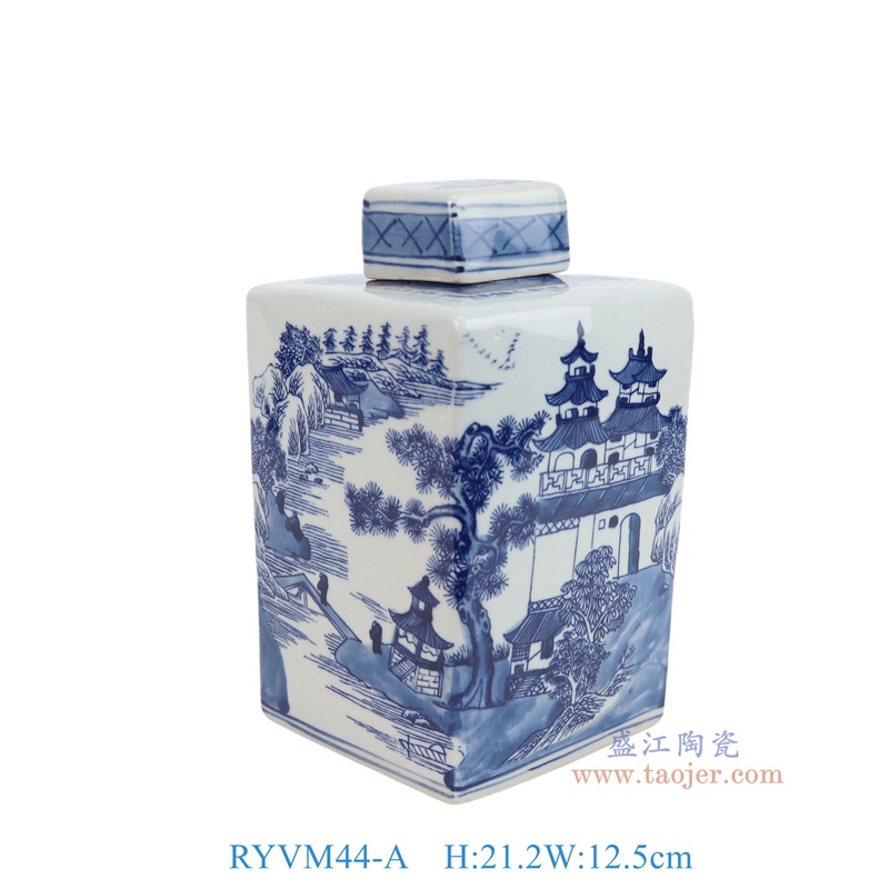 RYVM44-A 青花山水四方罐